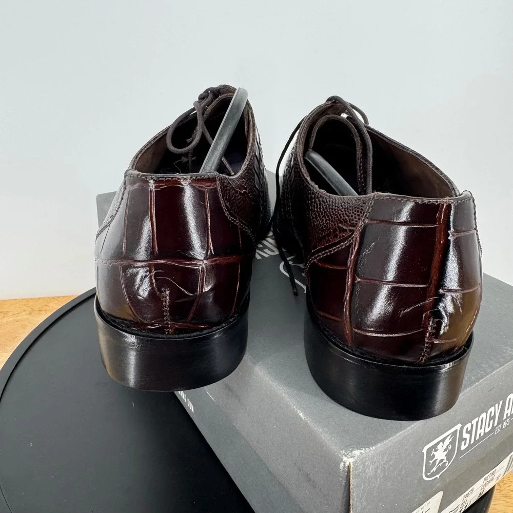 Stacy Adams Pietro Cognac Brown Exotic Print Leather Oxford Shoes 24675-221 11.5